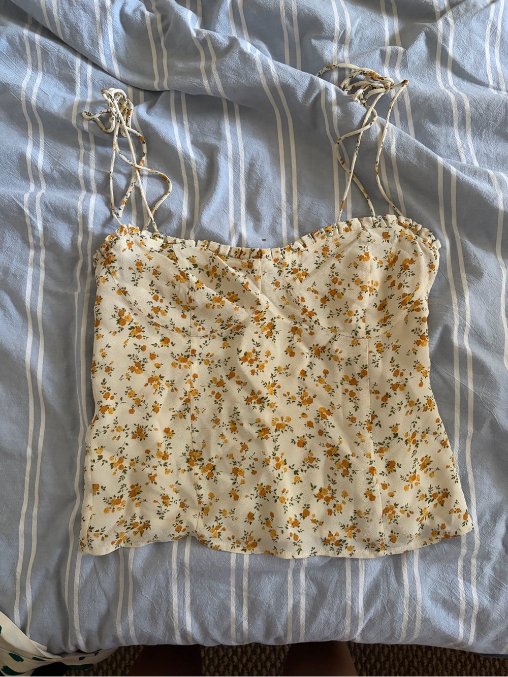 Reformation Cream Floral Tie-String Cami with Yellow Print